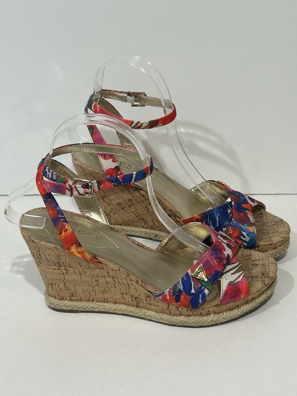 guess wedge sandals Textile Upper Multiple Colors With Logo Ankle Strap